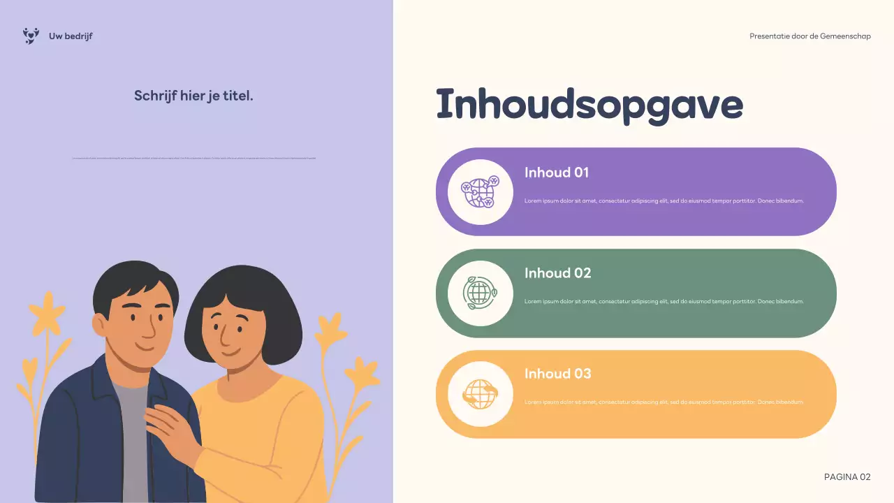 Paarse illustratie Inclusieve gemeenschapspresentatie