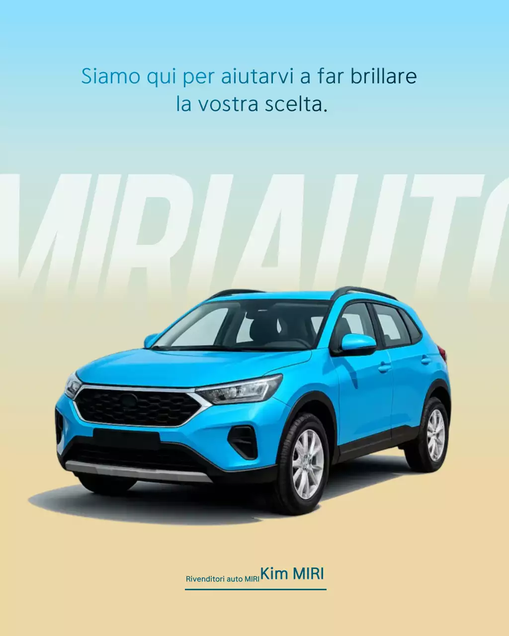 Pubblicità di un'auto moderna color azzurro cielo
