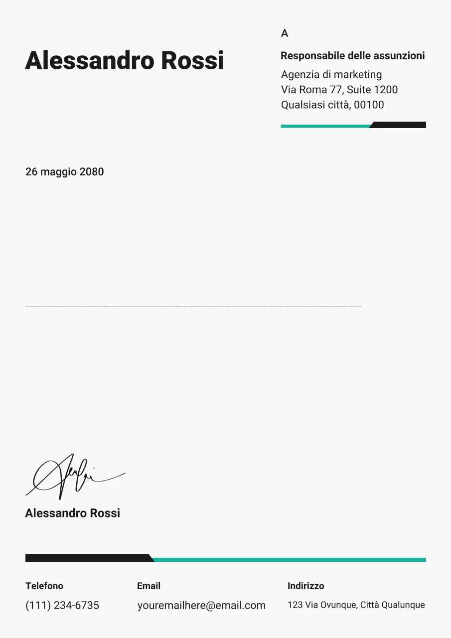 Lettera di presentazione minimalista semplice in nero e verde