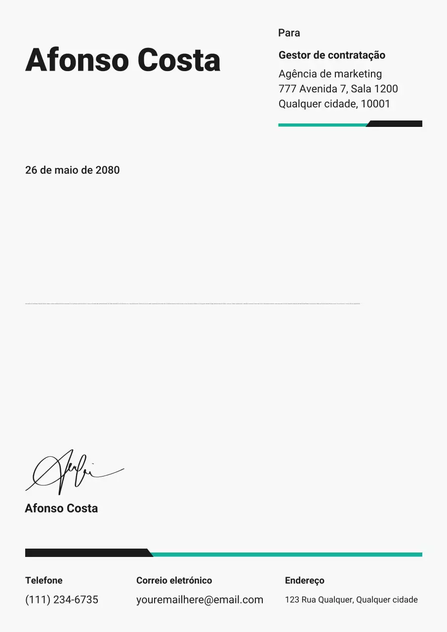 Carta de Apresentação Simples e Minimalista em Preto e Verde