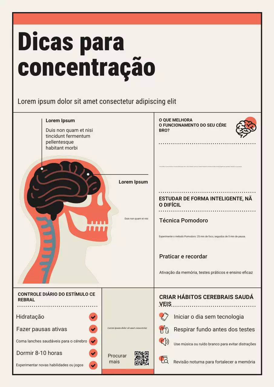 Guia de Poder Cerebral Moderno Laranja e Creme para o Cartaz do Dia Mundial do Cérebro