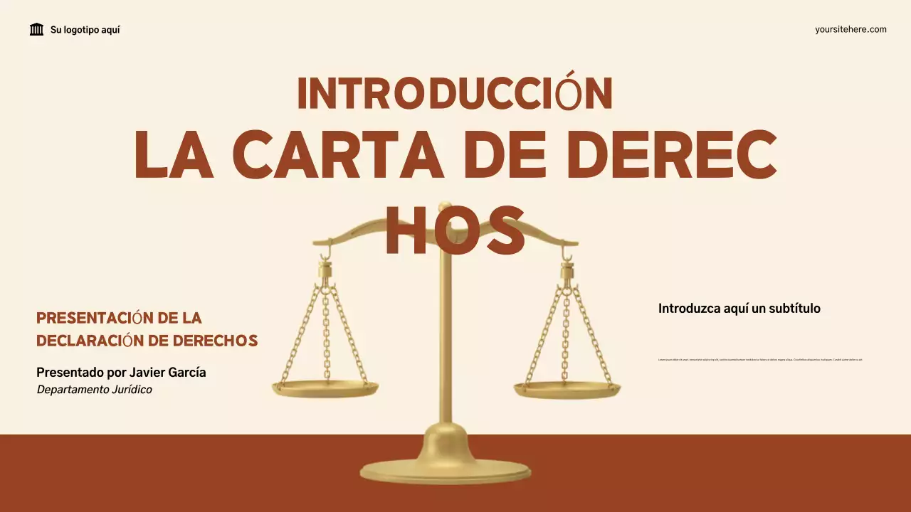 Presentación moderna de la Declaración de Derechos en beige y marrón
