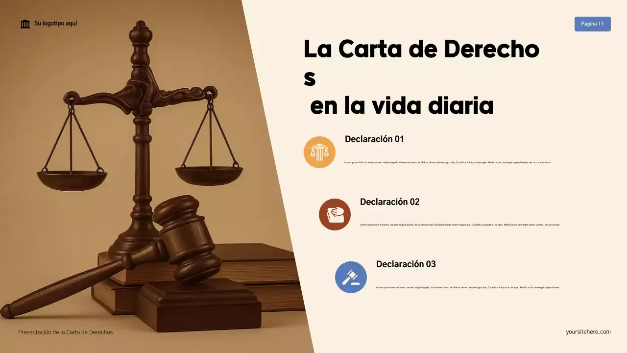 Presentación moderna de la Declaración de Derechos en beige y marrón