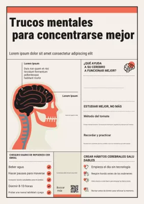 Póster de la Guía del Poder Mental Moderna Naranja y Crema para el Día Mundial del Cerebro