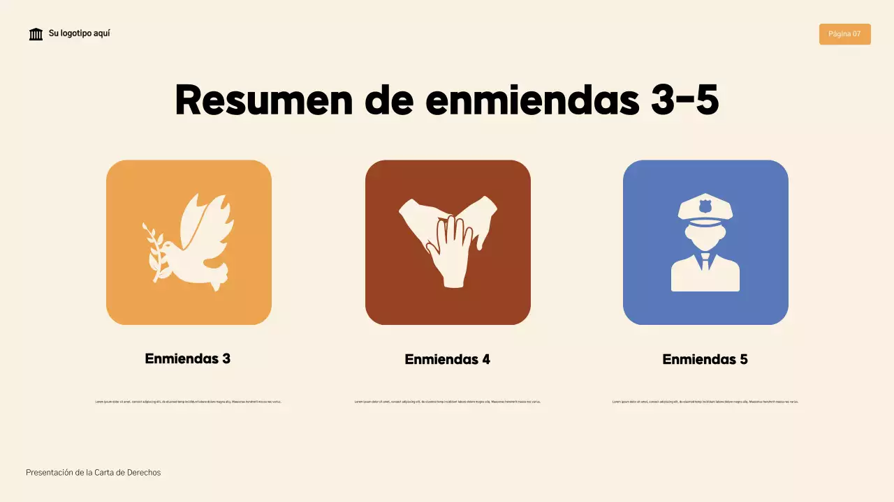 Presentación moderna de la Declaración de Derechos en beige y marrón