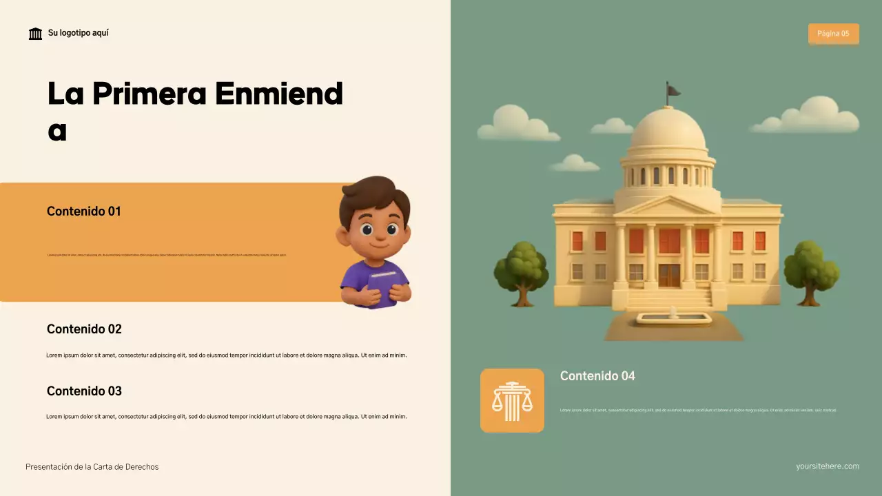 Presentación moderna de la Declaración de Derechos en beige y marrón