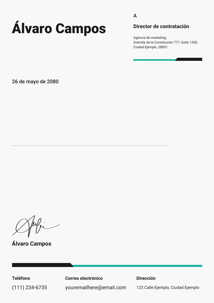Póster minimalista de carta de presentación en negro y verde