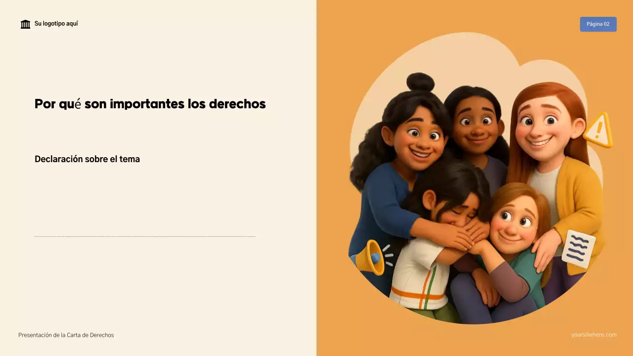 Presentación moderna de la Declaración de Derechos en beige y marrón