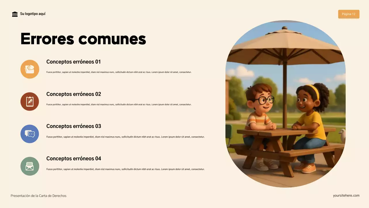 Presentación moderna de la Declaración de Derechos en beige y marrón