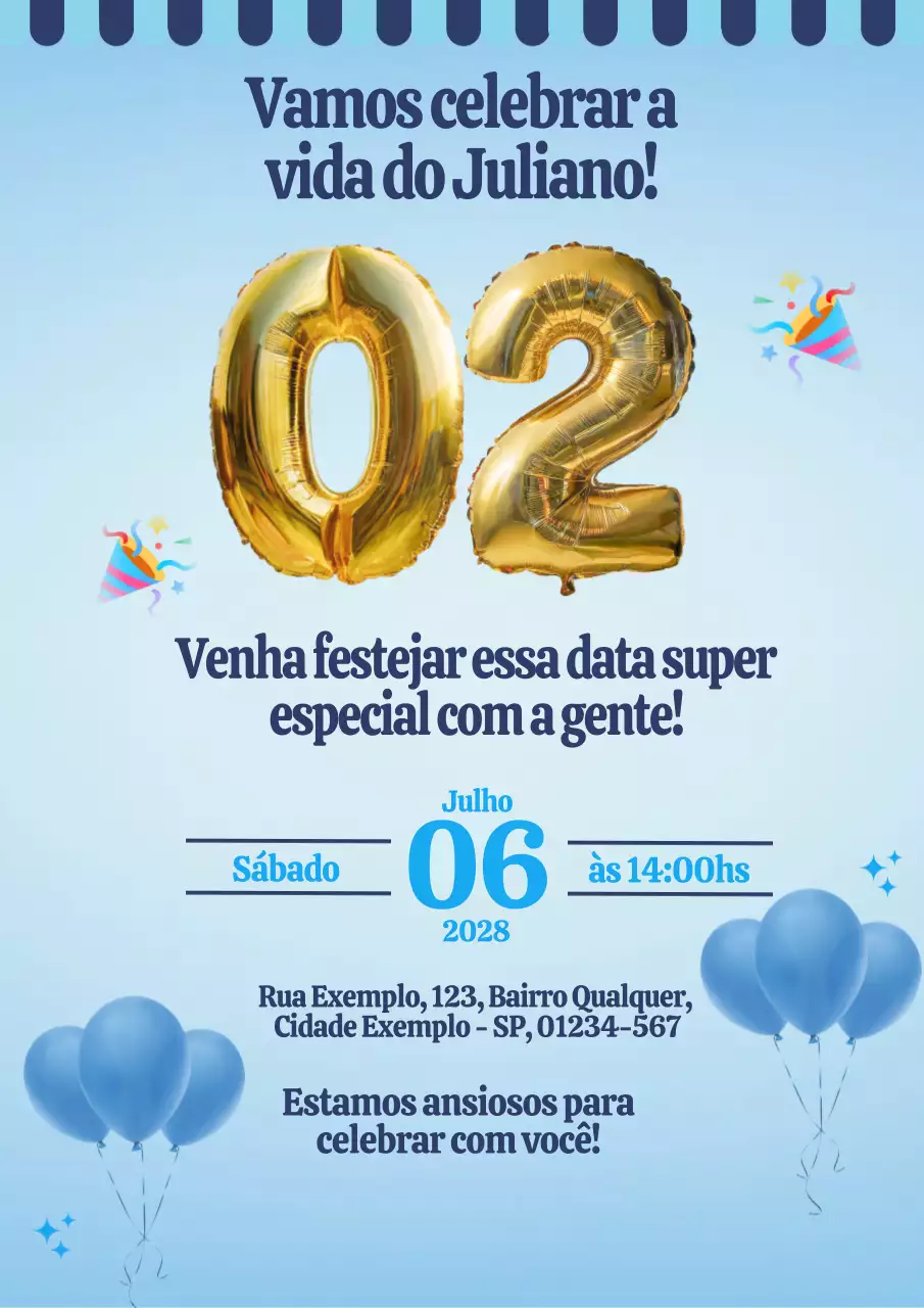 Cartaz de convite de aniversário festivo azul