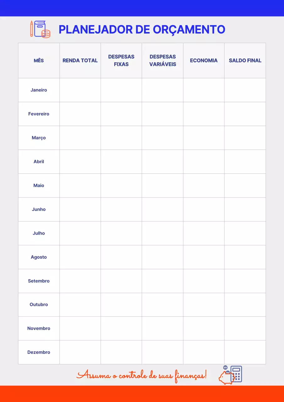 Cartaz Web do Planejador Financeiro Minimalista Azul