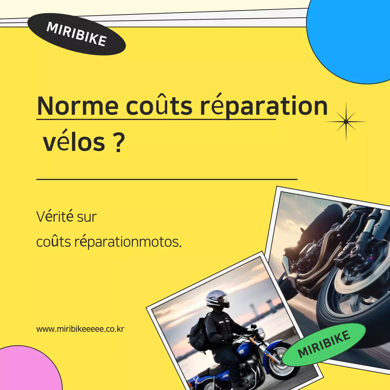 Publicité kitsch jaune pour la réparation de motos