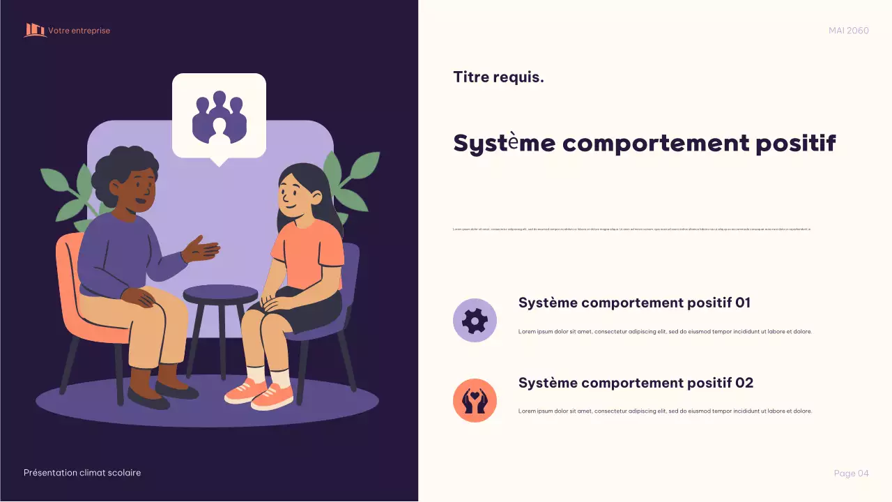 Présentation illustrative violette : Transformer ensemble le climat scolaire