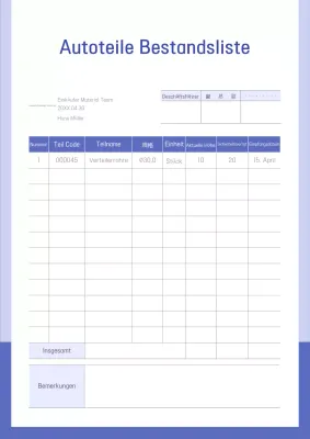 Blue Neat Bestandsverwaltungsdokument