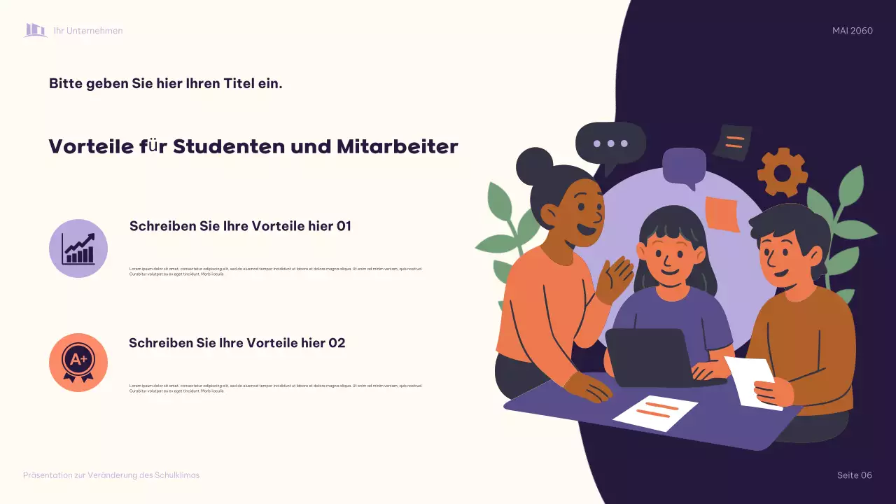 Lila Illustrative: Gemeinsam das Schulklima verändern Präsentation