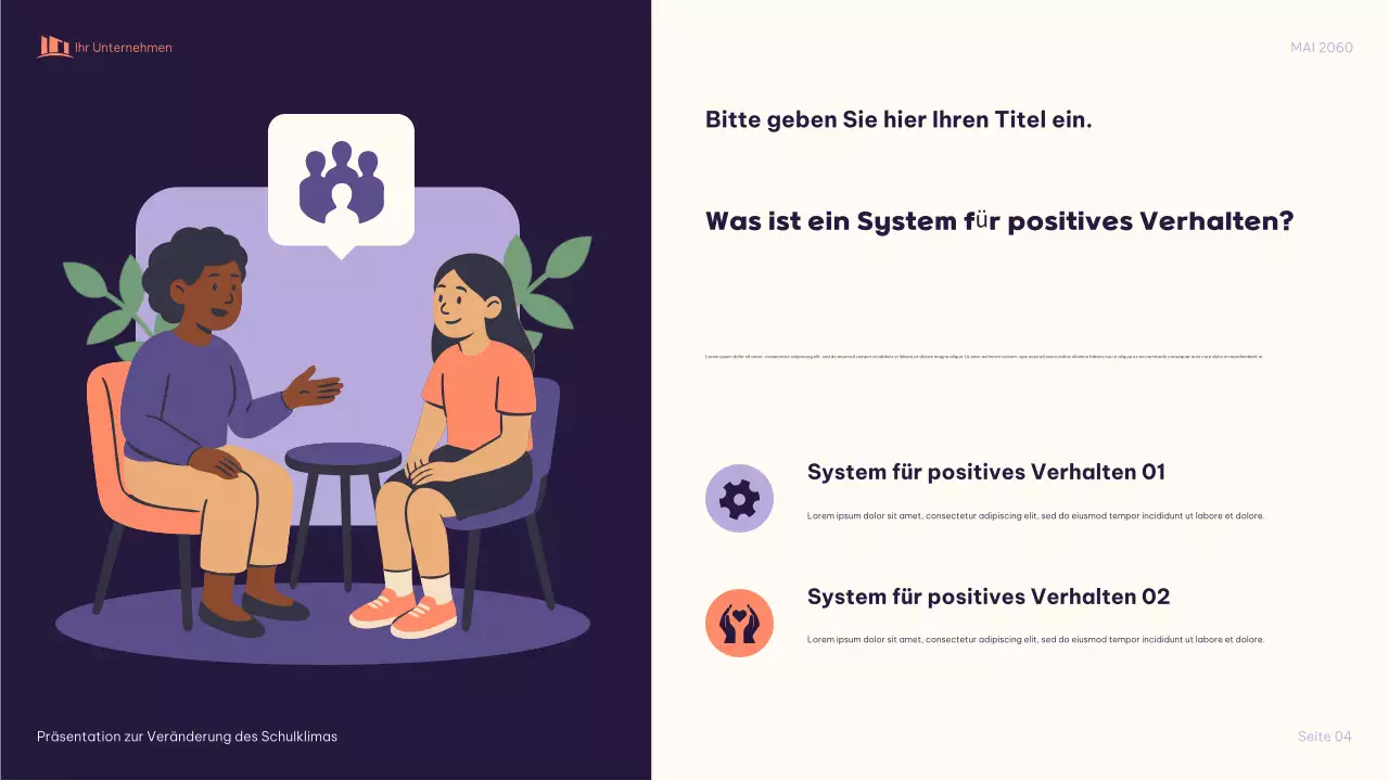 Lila Illustrative: Gemeinsam das Schulklima verändern Präsentation