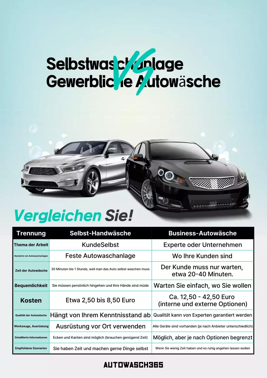 Vergleichsanzeige für moderne Autowaschanlagen von Sky Blue