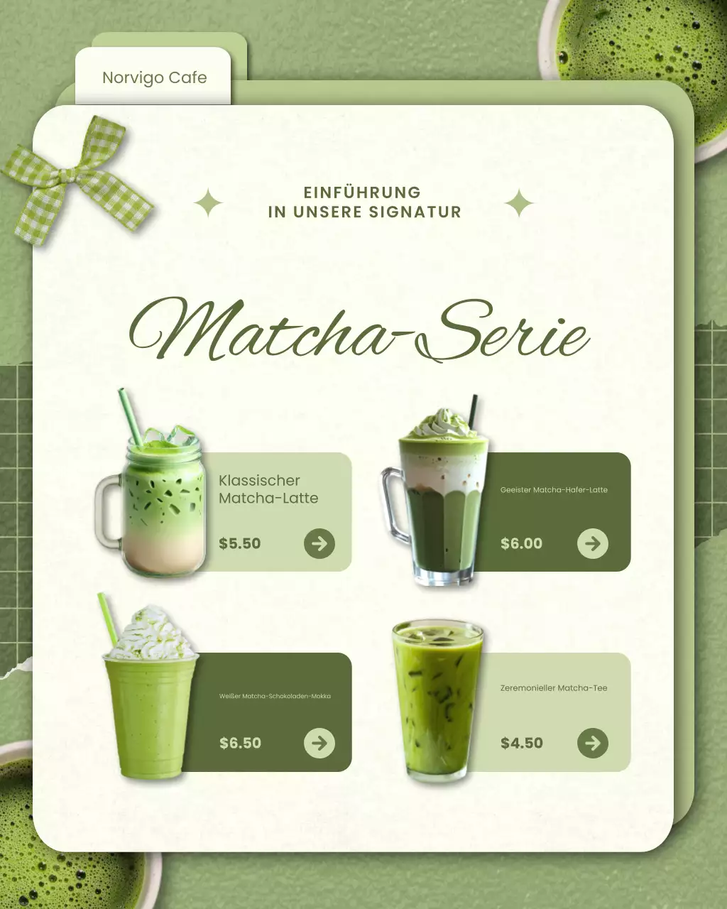 Grüner moderner, verspielter Matcha-Menü-Instagram-Beitrag