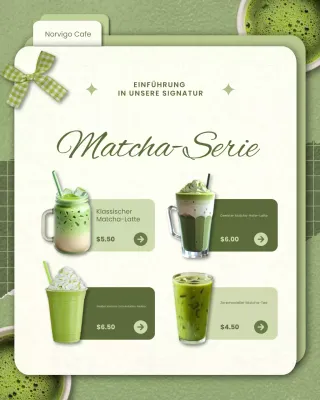 Grüner moderner, verspielter Matcha-Menü-Instagram-Beitrag