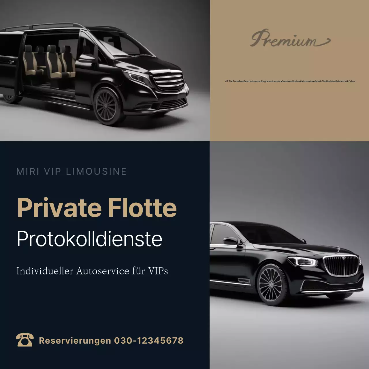 Schwarze Anzeige für Luxus-Autoservice