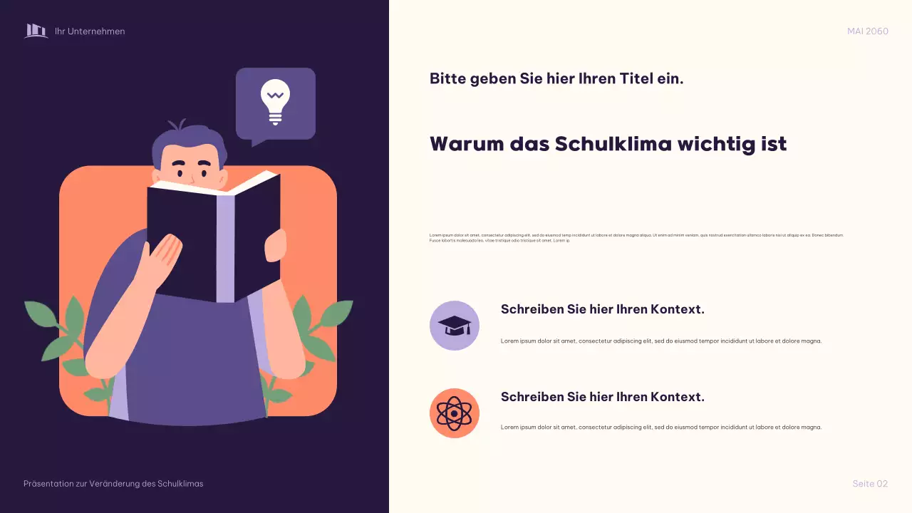 Lila Illustrative: Gemeinsam das Schulklima verändern Präsentation