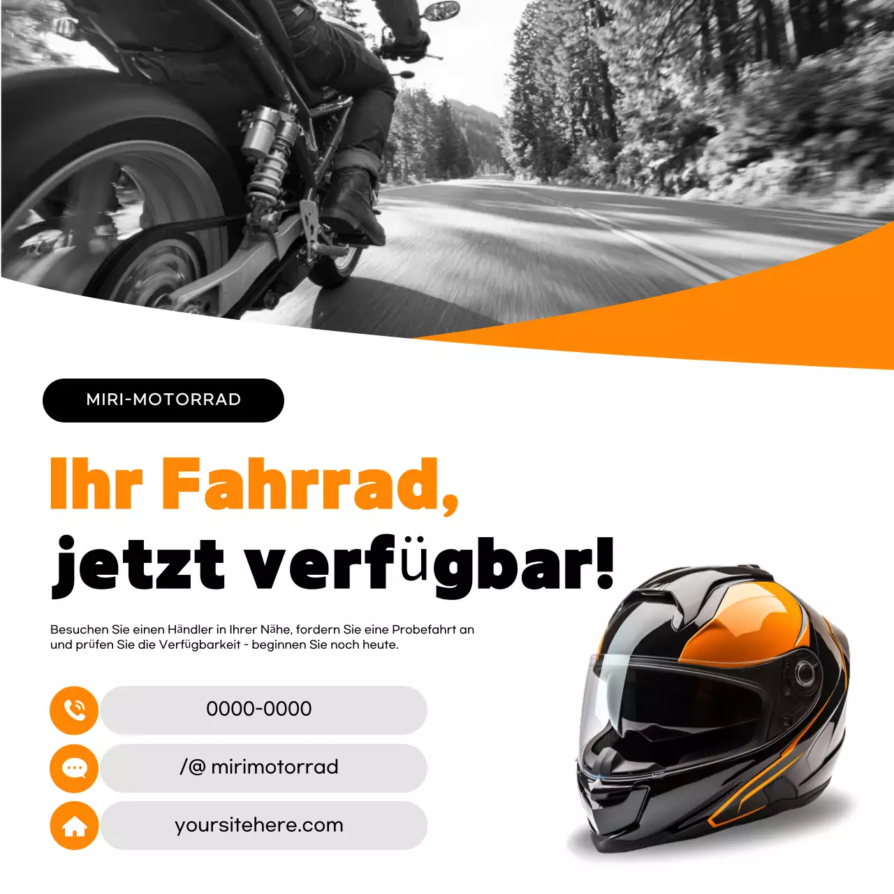 Orange moderne Motorradwerbung