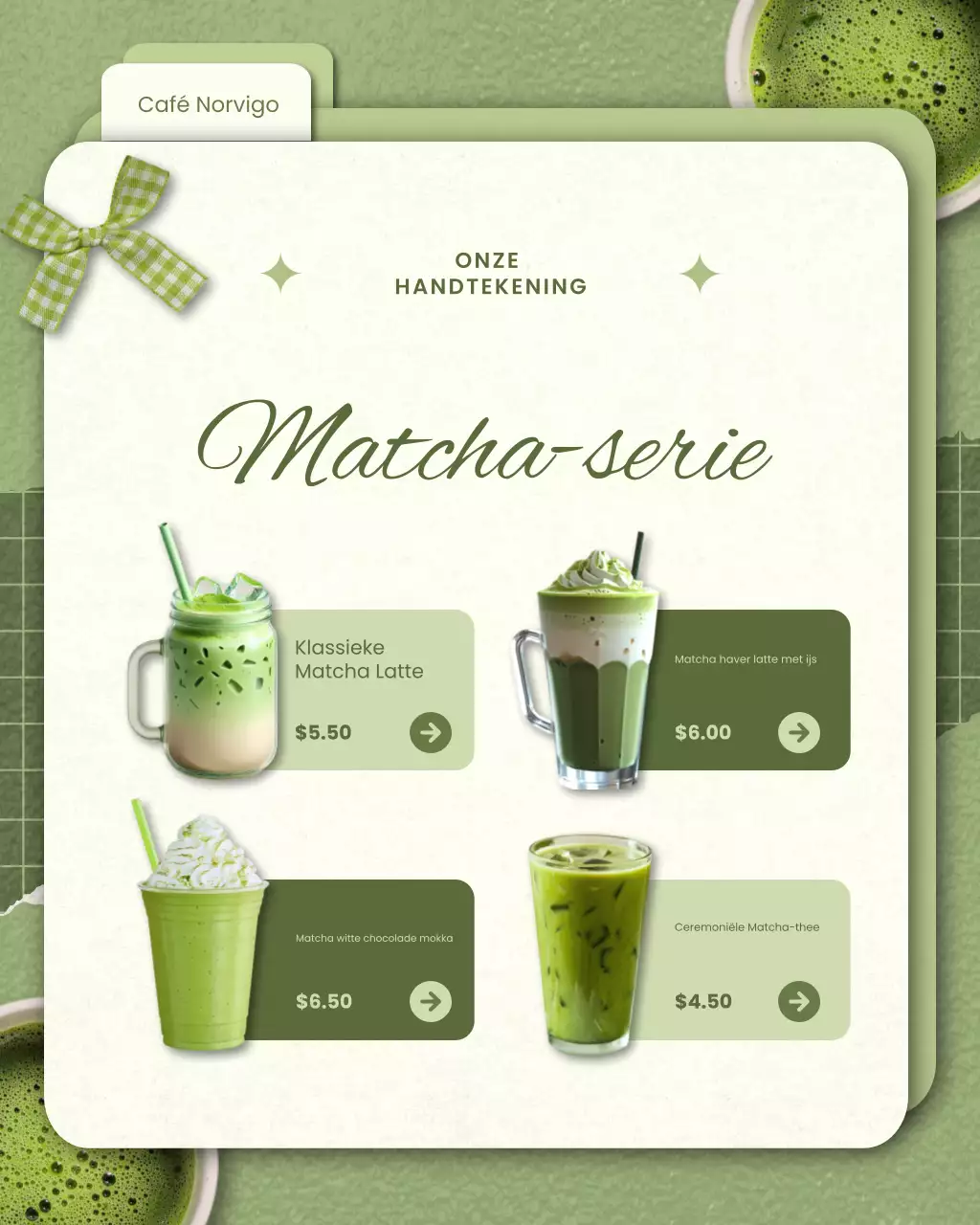 Groen Modern Speels Matcha Menu Instagram Post