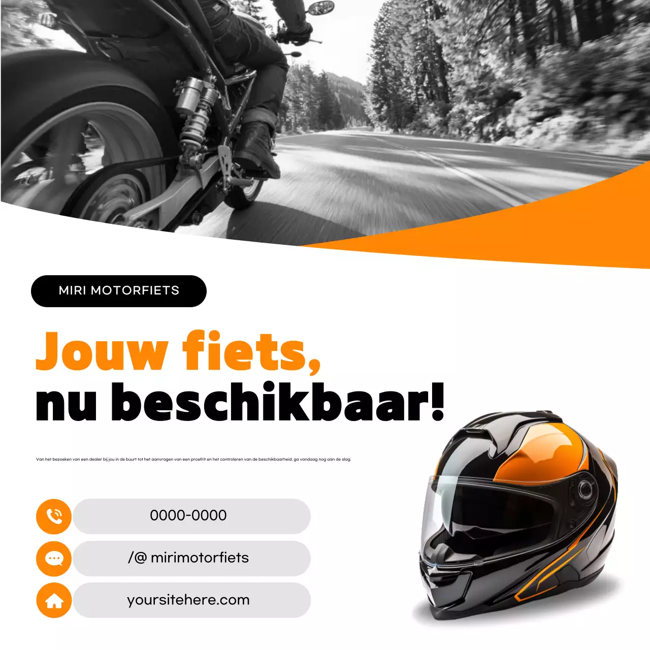 Oranje moderne motorfietsadvertentie