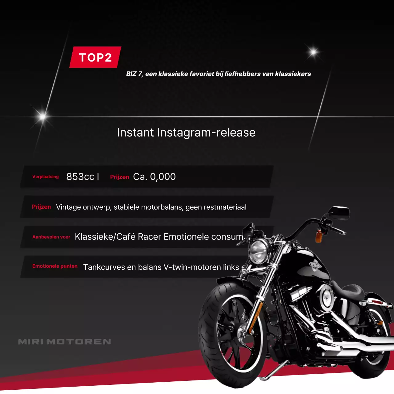 Rode moderne motorfietsadvertentie