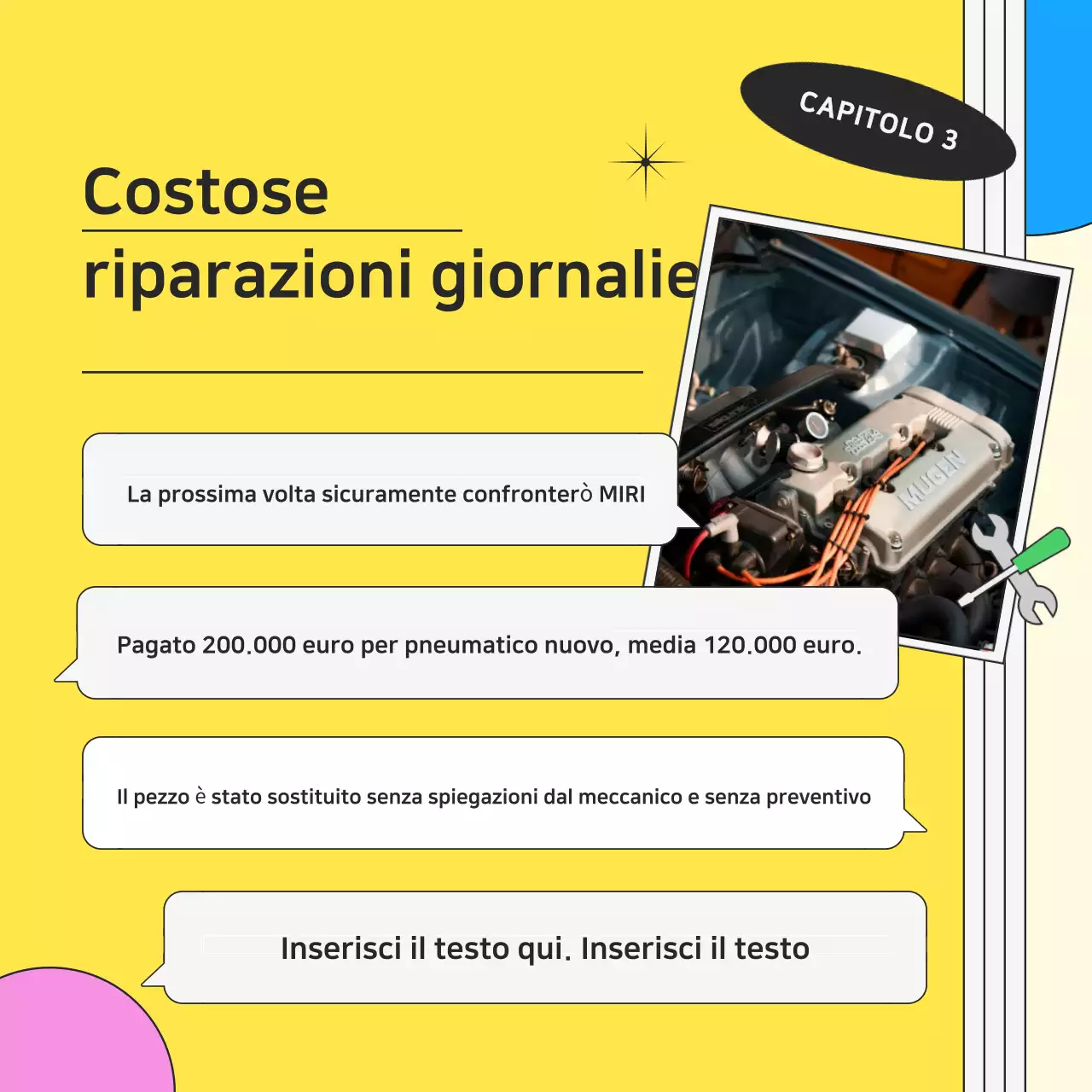 Annuncio kitsch giallo per la riparazione di motociclette