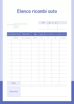 Documento di gestione dell'inventario Blue Neat