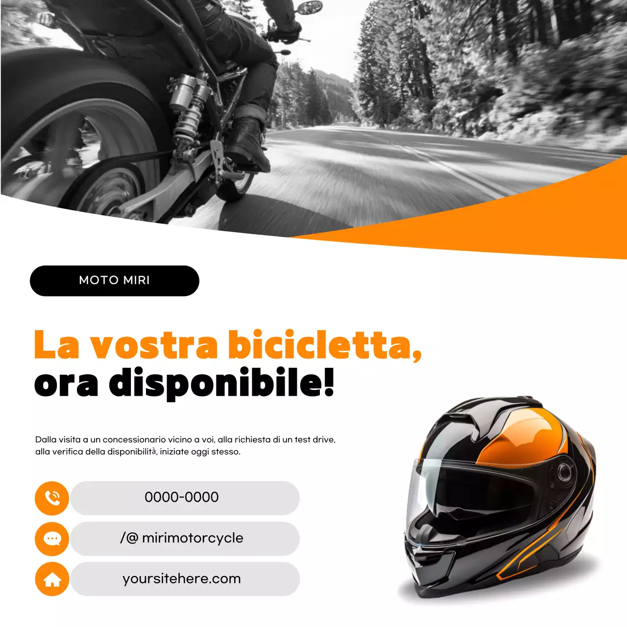 Pubblicità di motocicletta moderna arancione