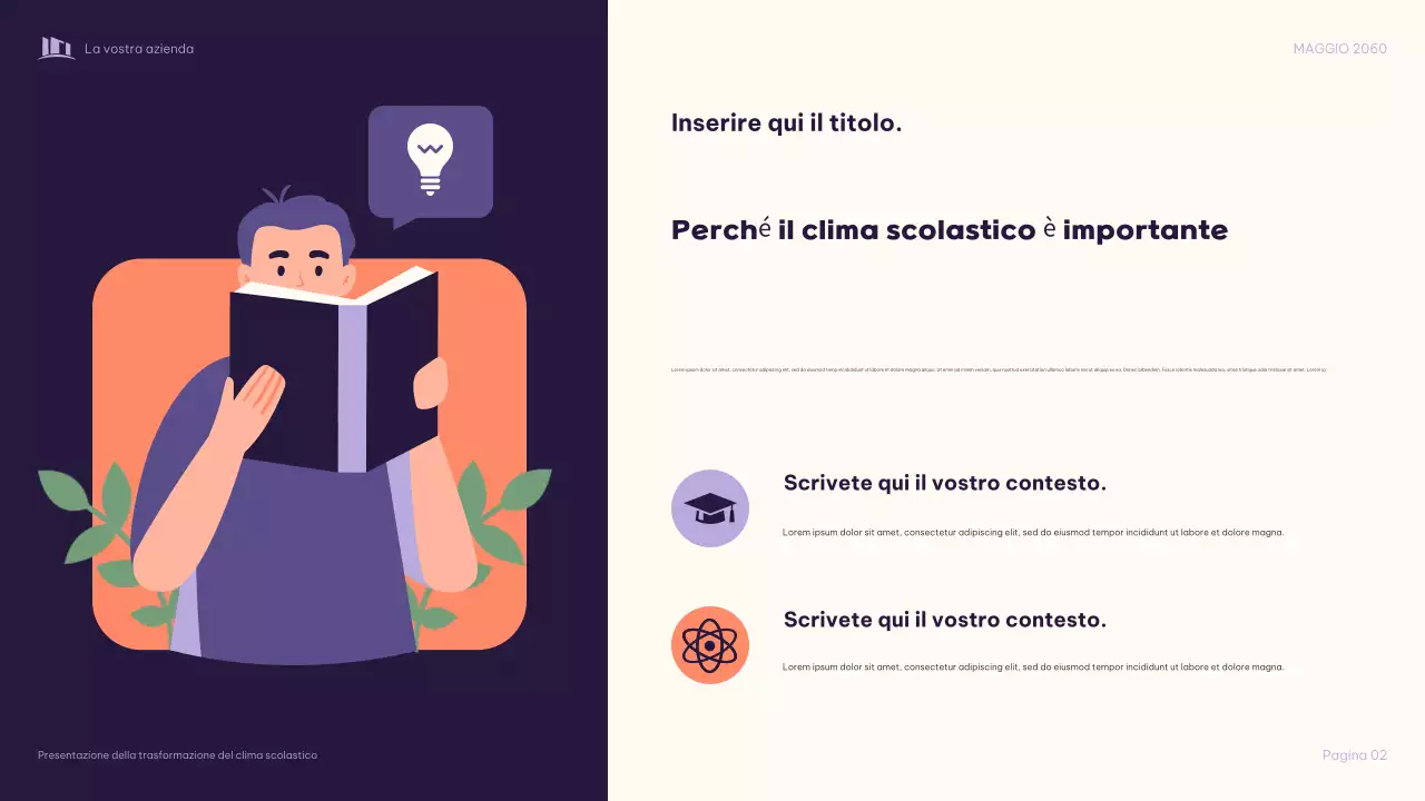 Presentazione illustrativa viola "Trasformare insieme il clima scolastico"