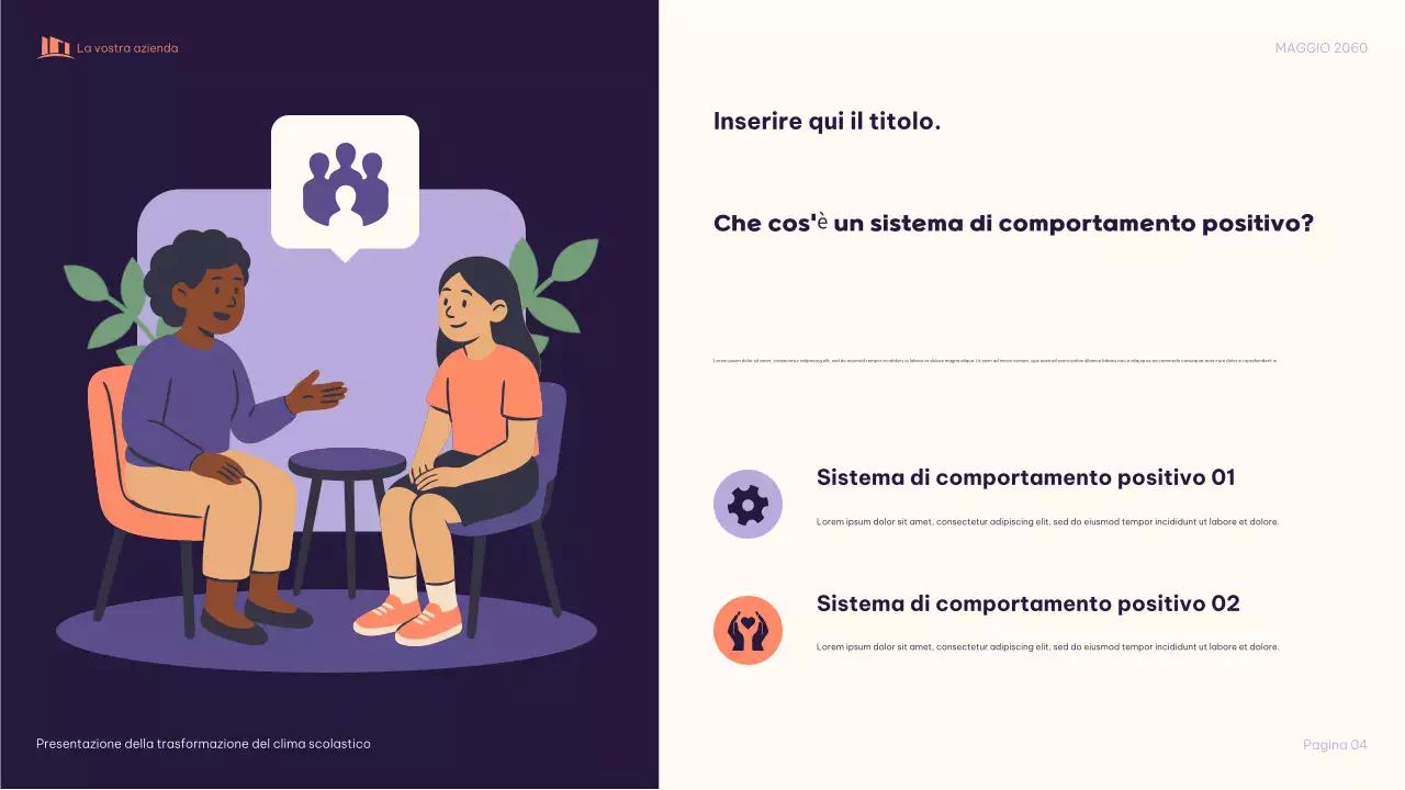 Presentazione illustrativa viola "Trasformare insieme il clima scolastico"