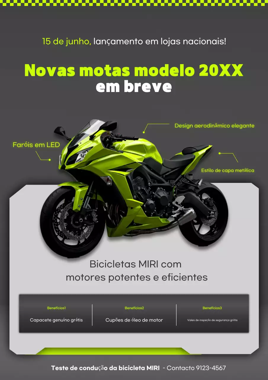 Anúncio do lançamento do novo modelo Neon Modern Bike