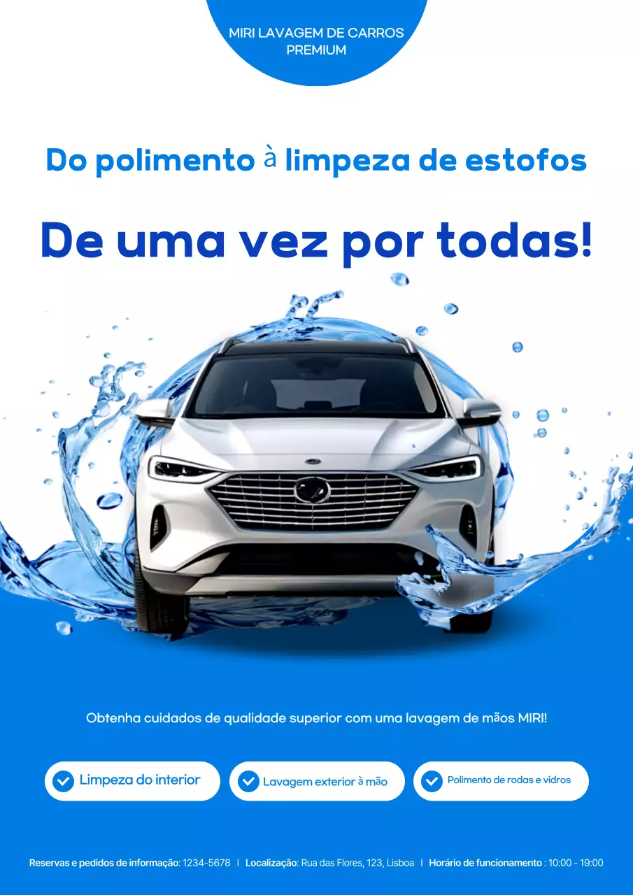 Anúncio de Lavagem de Carros Moderna Azul