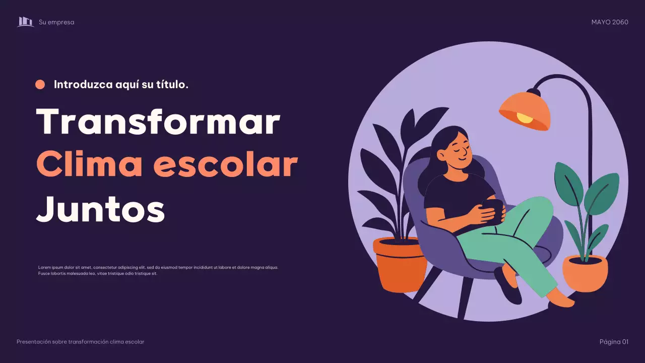 Presentación púrpura ilustrativa "Transformando juntos el clima escolar"