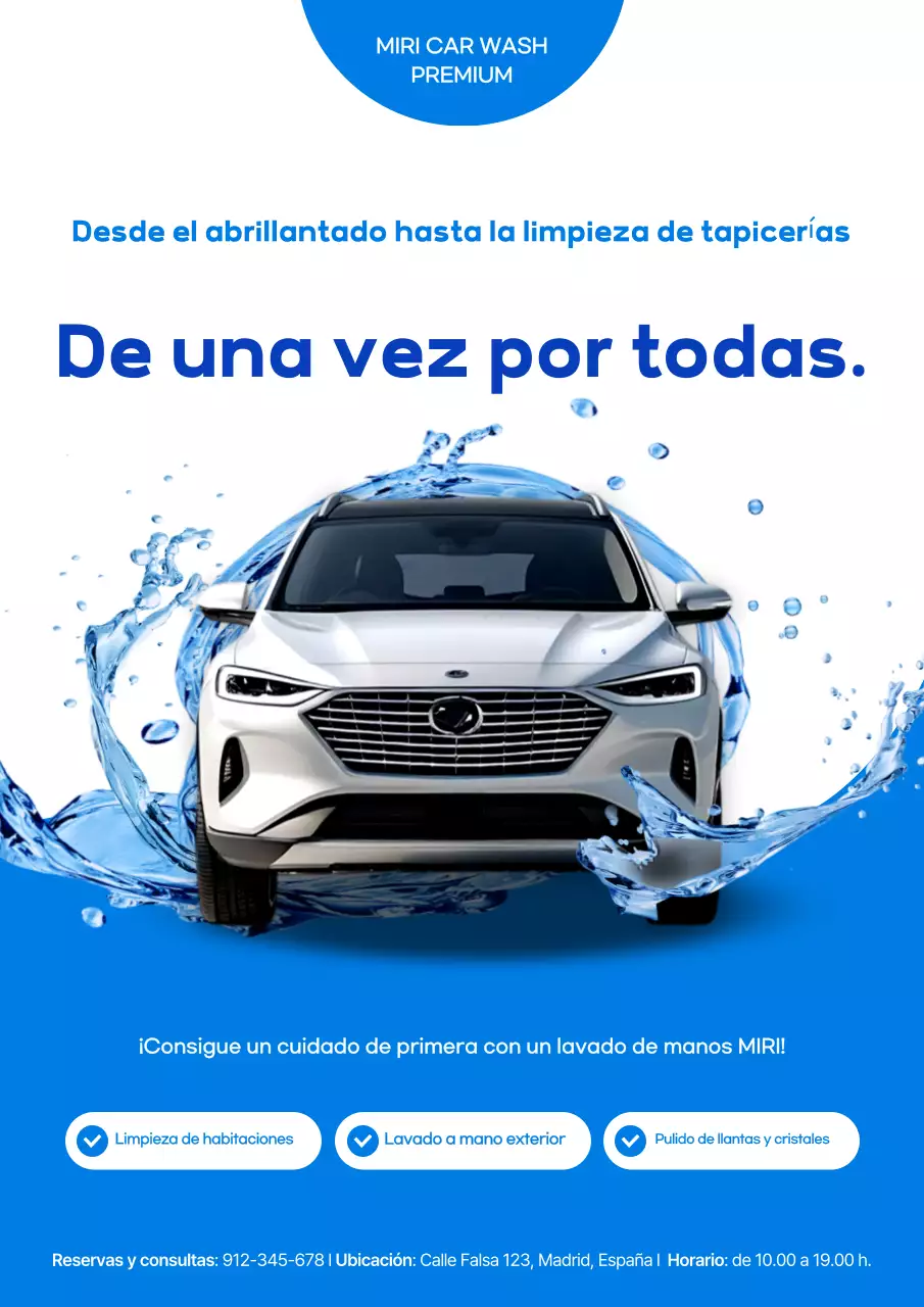 Anuncio de lavado de autos moderno azul
