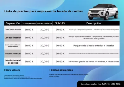 Guía de servicio de lavado de autos Sky Blue Clean