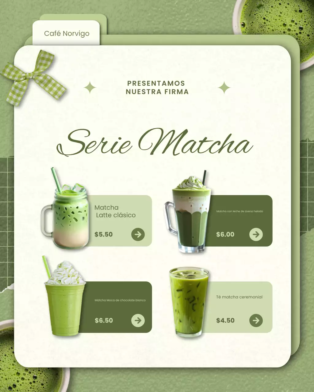 Publicación de Instagram del menú Matcha moderno y divertido verde