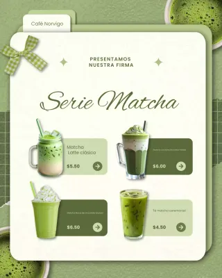 Publicación de Instagram del menú Matcha moderno y divertido verde