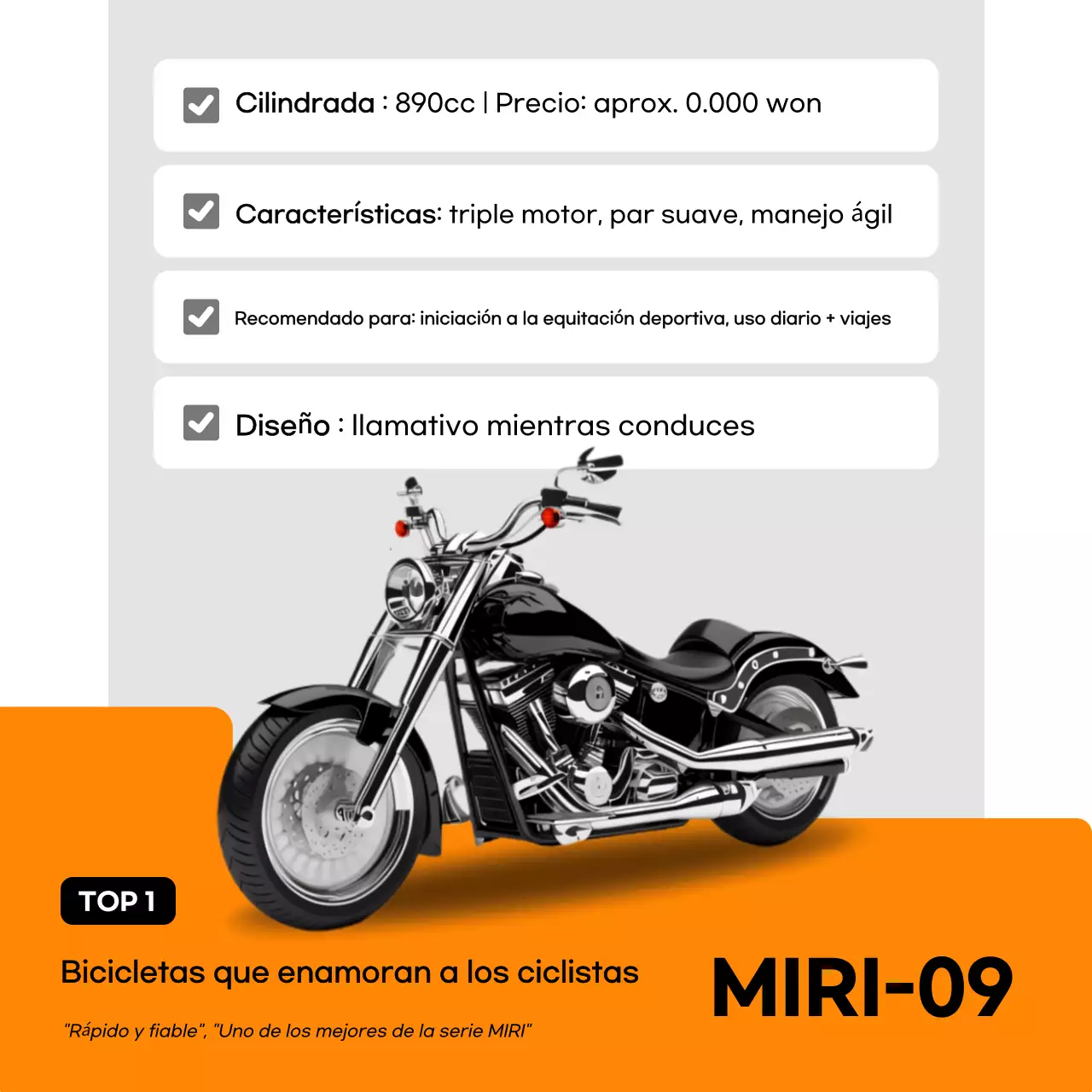 Anuncio de motocicleta moderna de color naranja
