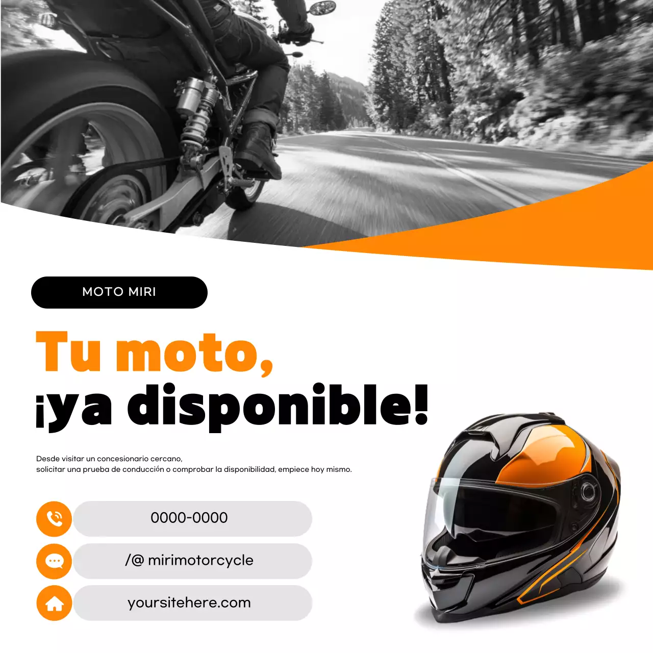 Anuncio de motocicleta moderna de color naranja