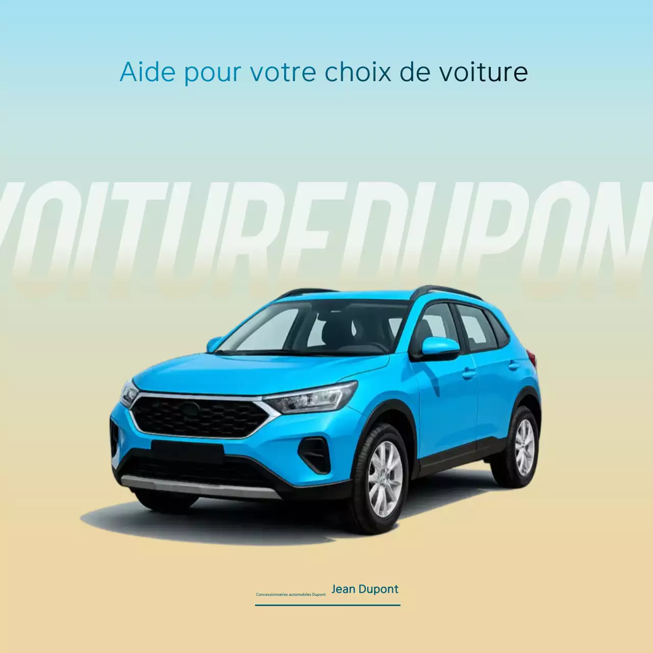 Publicité pour une voiture moderne bleu ciel