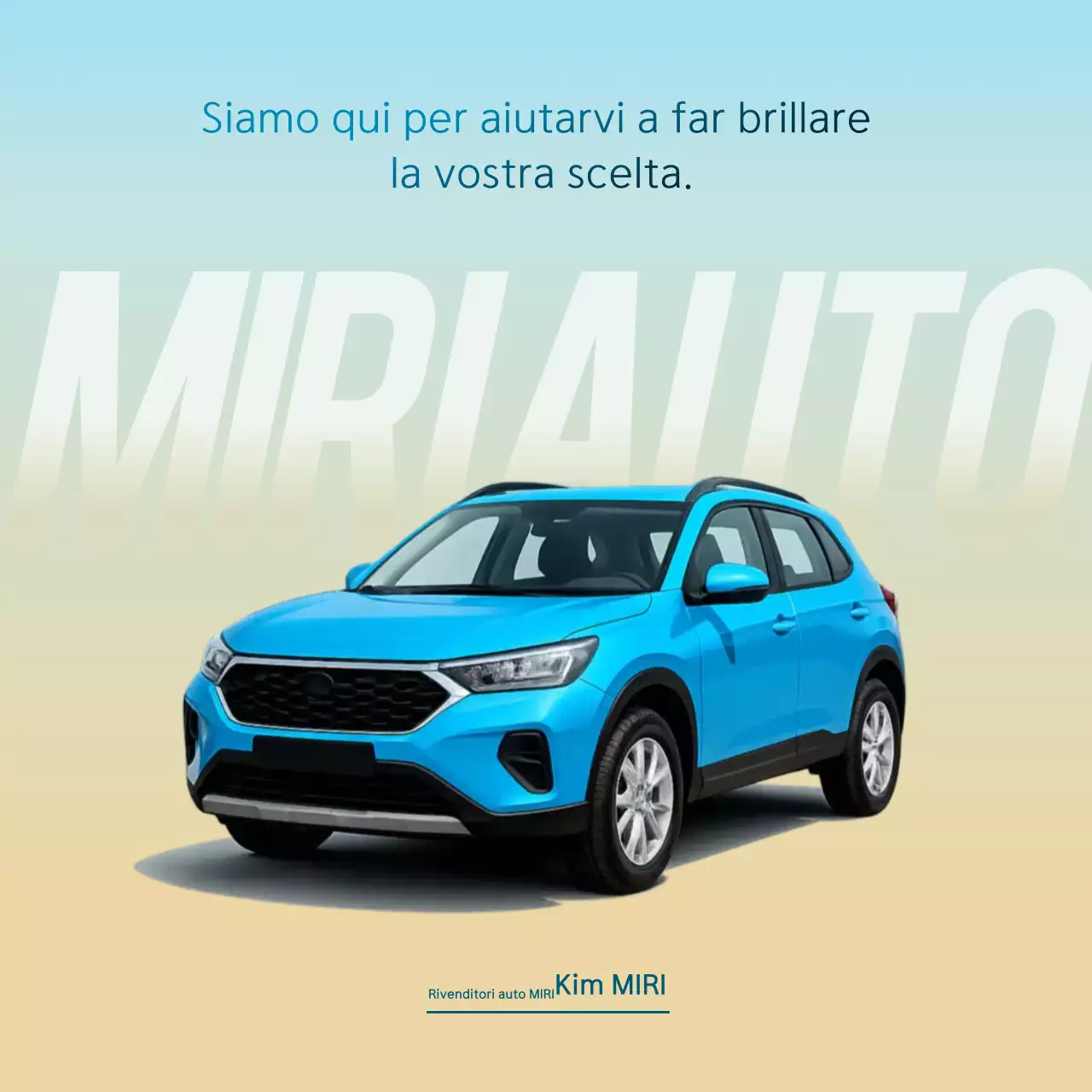 Pubblicità di un'auto moderna color azzurro cielo