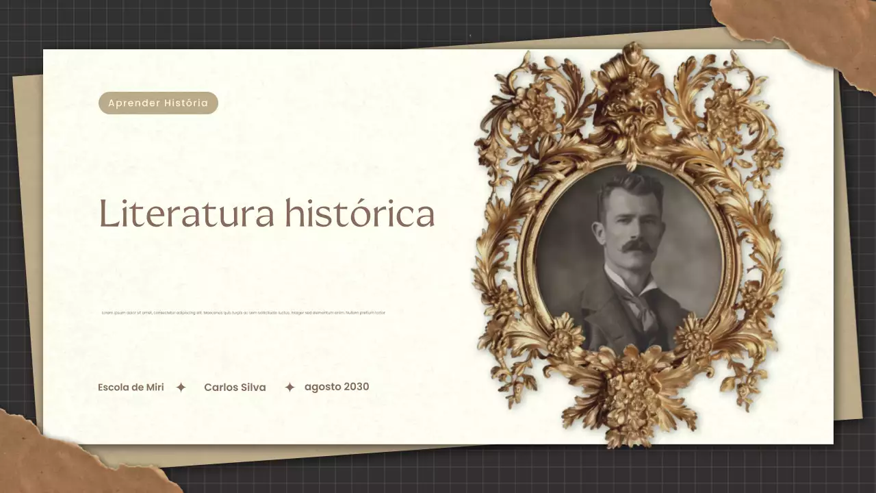 Apresentação de Literatura Histórica Vintage de Ouro