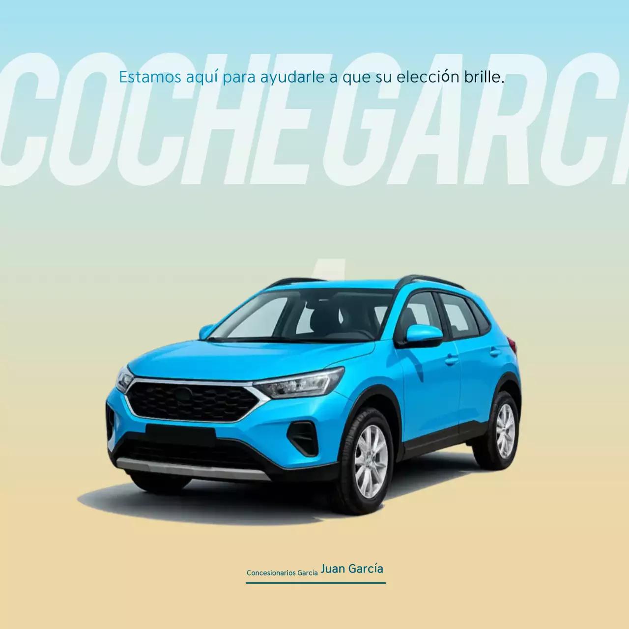 Anuncio de coche moderno de color azul cielo