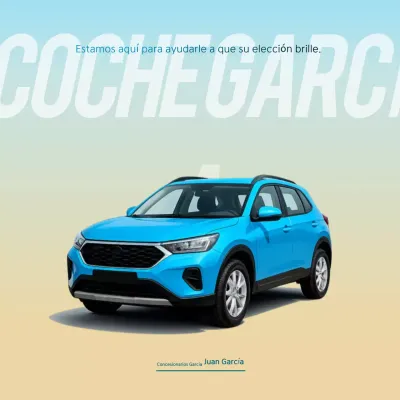 Anuncio de coche moderno de color azul cielo