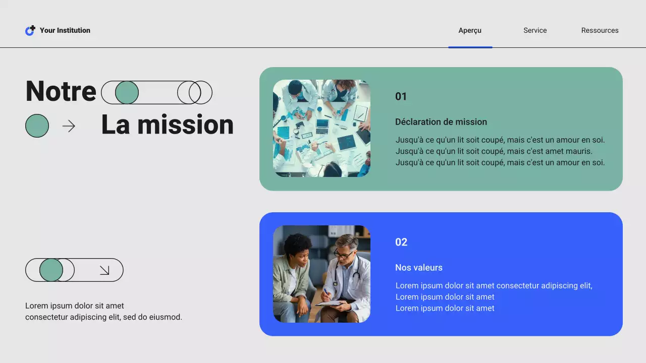 Présentation des services hospitaliers locaux professionnels modernes bleus et verts