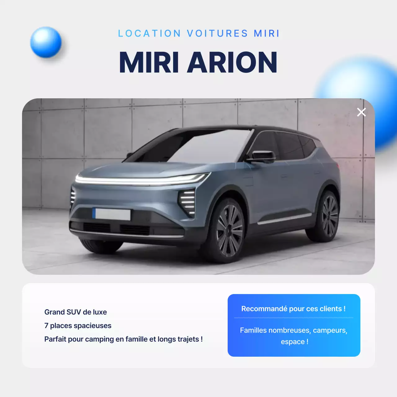 Publicité pour une voiture moderne bleu ciel